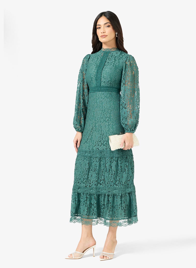 Frock and Frill Lace Detailed Puff Sleeve Midi Dress - Image 4