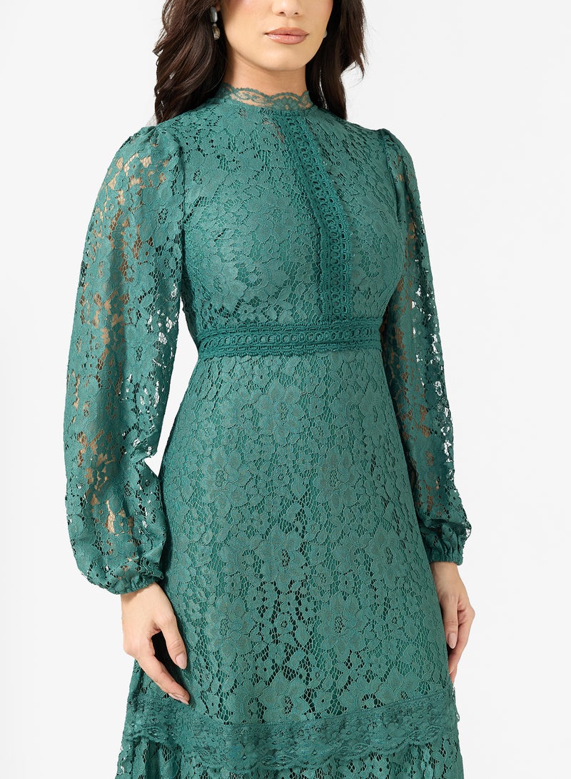 Frock and Frill Lace Detailed Puff Sleeve Midi Dress - Image 3