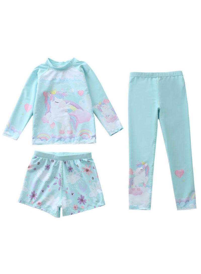 3pcs girls long sleeves long pants shorts sun protection cartoon cute swimsuit - Image 1