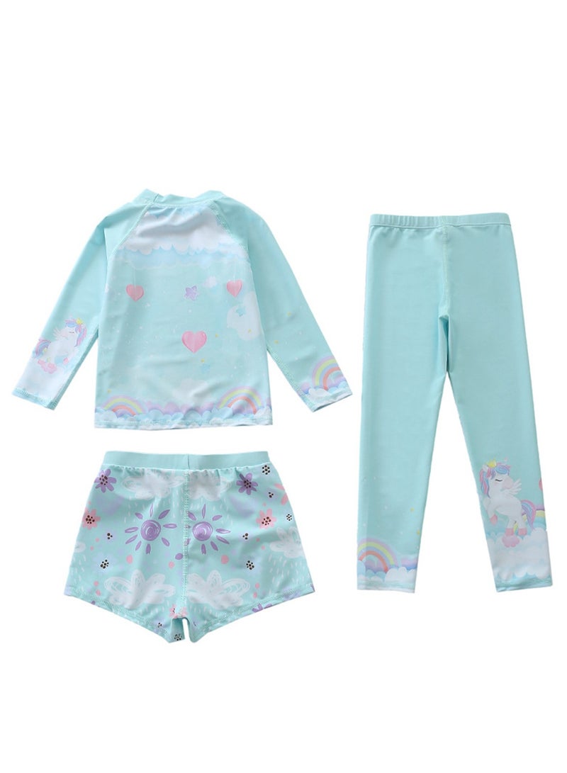 3pcs girls long sleeves long pants shorts sun protection cartoon cute swimsuit - Image 2