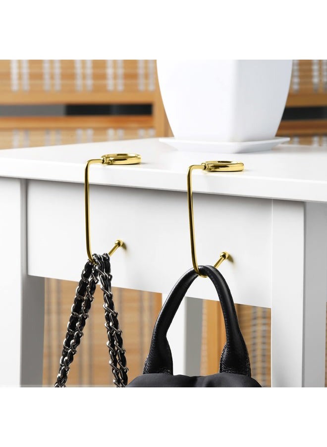 kwmobile خطاطيف حقائب للطاولة - مجموعة من 2 خطاف معدني لحقيبة اليد لحمل الحقائب على الطاولات، المكاتب، فضي، ذهبي - Image 2