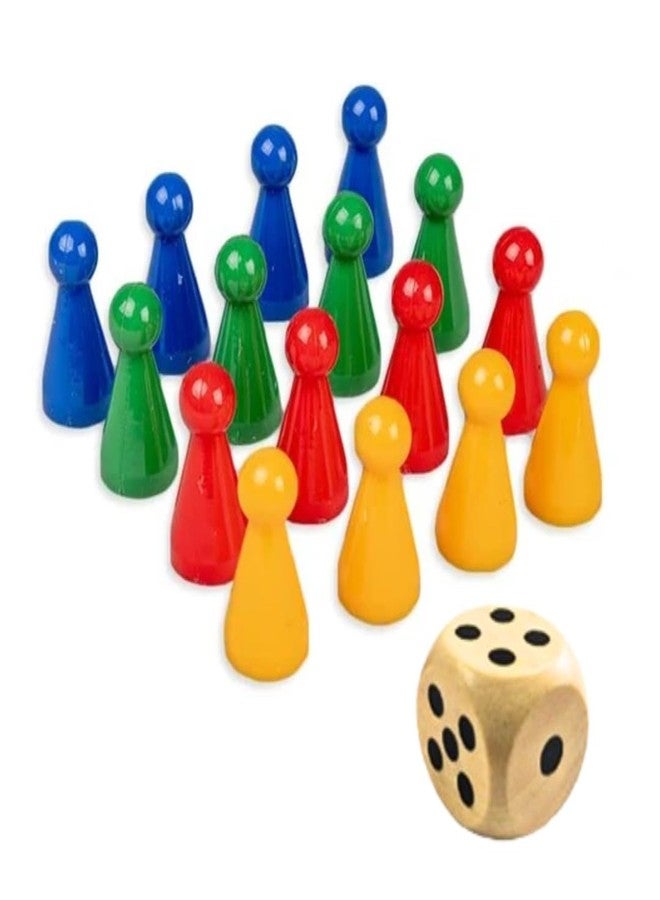 SIMPLE DAYS Ludo Wooden Dice and 16 Plastic Pegs Goti - Traditional Board Game Playing Coins Accessories - Image 1