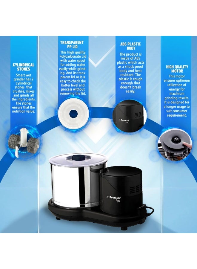 Premier Smart 200w Wet Grinder 2 LTR 230v Pg-512 with Coconut Scrapper and Dough Kneader Attachment, Easy Maintenance & Functional, Versatile Grinder - Image 5