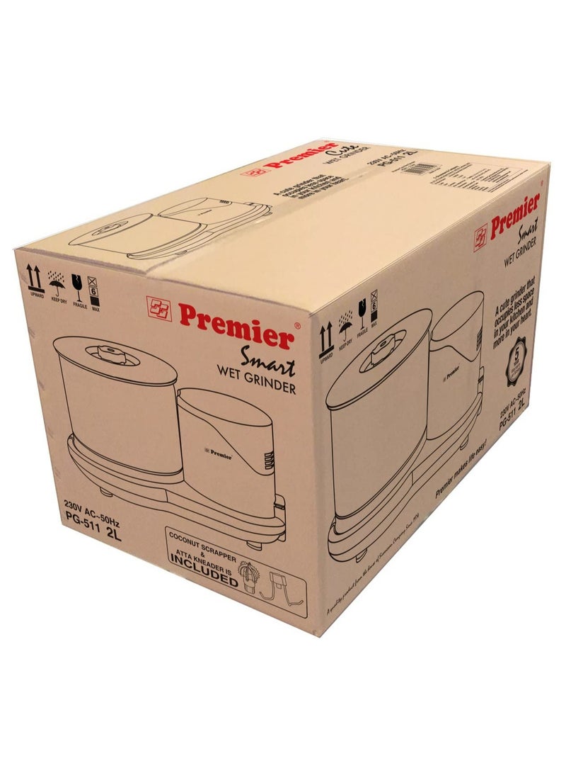 Premier Smart 200w Wet Grinder 2 LTR 230v Pg-512 with Coconut Scrapper and Dough Kneader Attachment, Easy Maintenance & Functional, Versatile Grinder - Image 3