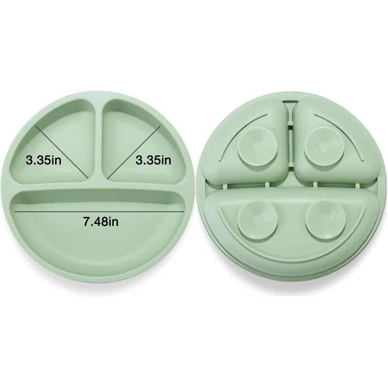 PandaEar Divided Unbreakable Silicone Baby and Toddler Plates - 3 Pack - Non-Slip - Dishwasher and Microwave Safe - Silicone (Blue Green Brown) - Image 2