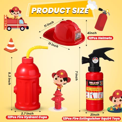 Liliful 36 Pcs Fireman Birthday Party Supplies Including 12 Firefighter Helmet 12 Fire Hydrant Cups with Lids 12 Fire Extinguisher Squirt Toys for Fire Theme Party Supplies - Image 5