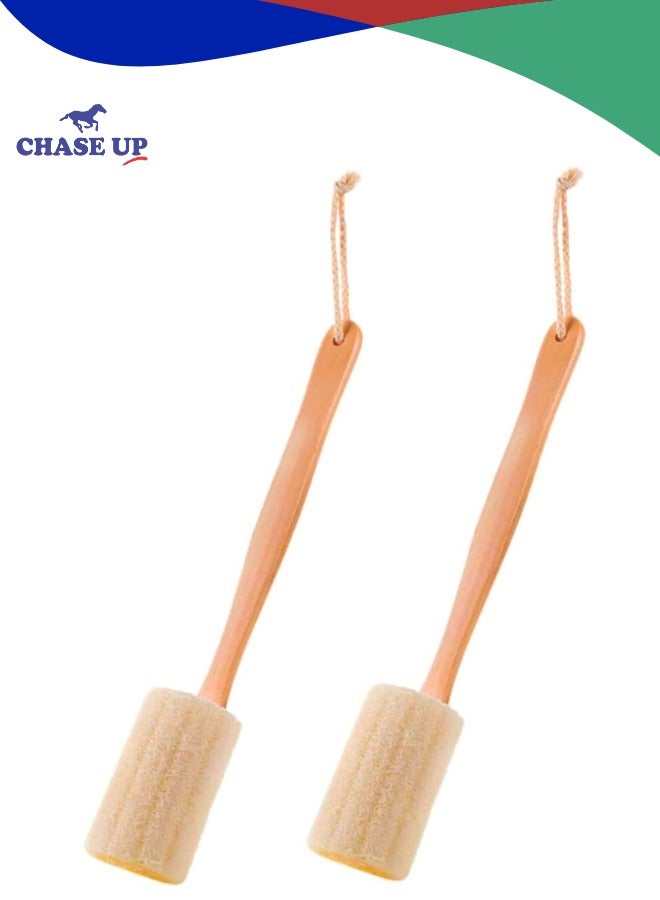 Chase Up 2Pcs Natural Loofah Back Scrubber with Long Wooden Handle, Premium Exfoliating Luffa Bath Sponge for Men & Women, Shower for Body & Back - Image 1