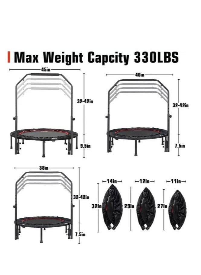Pure Fun - 40inch Foldable Trampoline Fitness Rebounder with Adjustable Handle, Exercise Trampoline For Adults Indoor/Garden Workout Max Load 330lbs [40inch] - Image 1