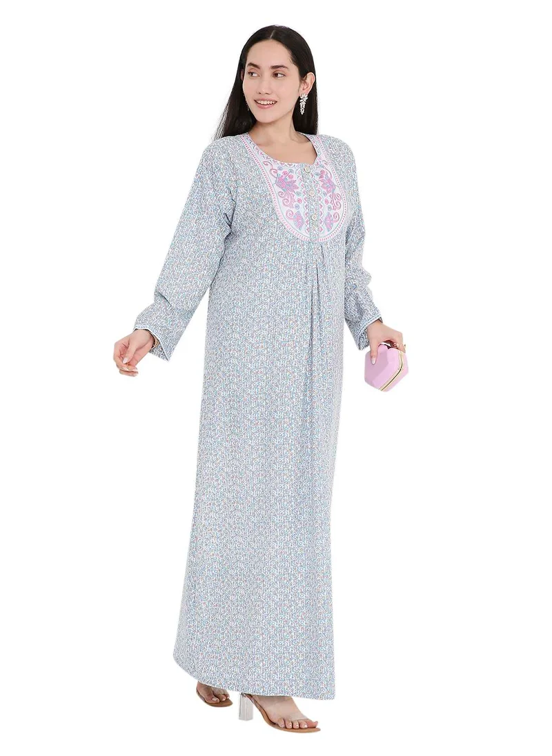 HANA & SARA ELEGANT FARASHA WITH UNIQUE THREAD EMBROIDERY AND STYLISH PRINTED MODEST ARABIC KAFTAN JALABIYA DRESS