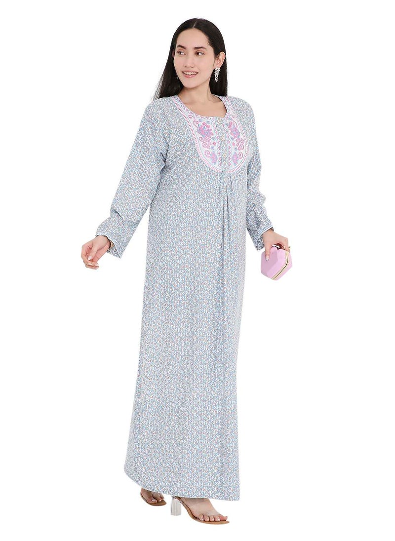HANA & SARA - ELEGANT FARASHA WITH UNIQUE THREAD EMBROIDERY AND STYLISH PRINTED MODEST ARABIC KAFTAN JALABIYA DRESS - Image 1