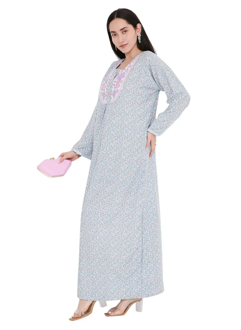 HANA & SARA ELEGANT FARASHA WITH UNIQUE THREAD EMBROIDERY AND STYLISH PRINTED MODEST ARABIC KAFTAN JALABIYA DRESS