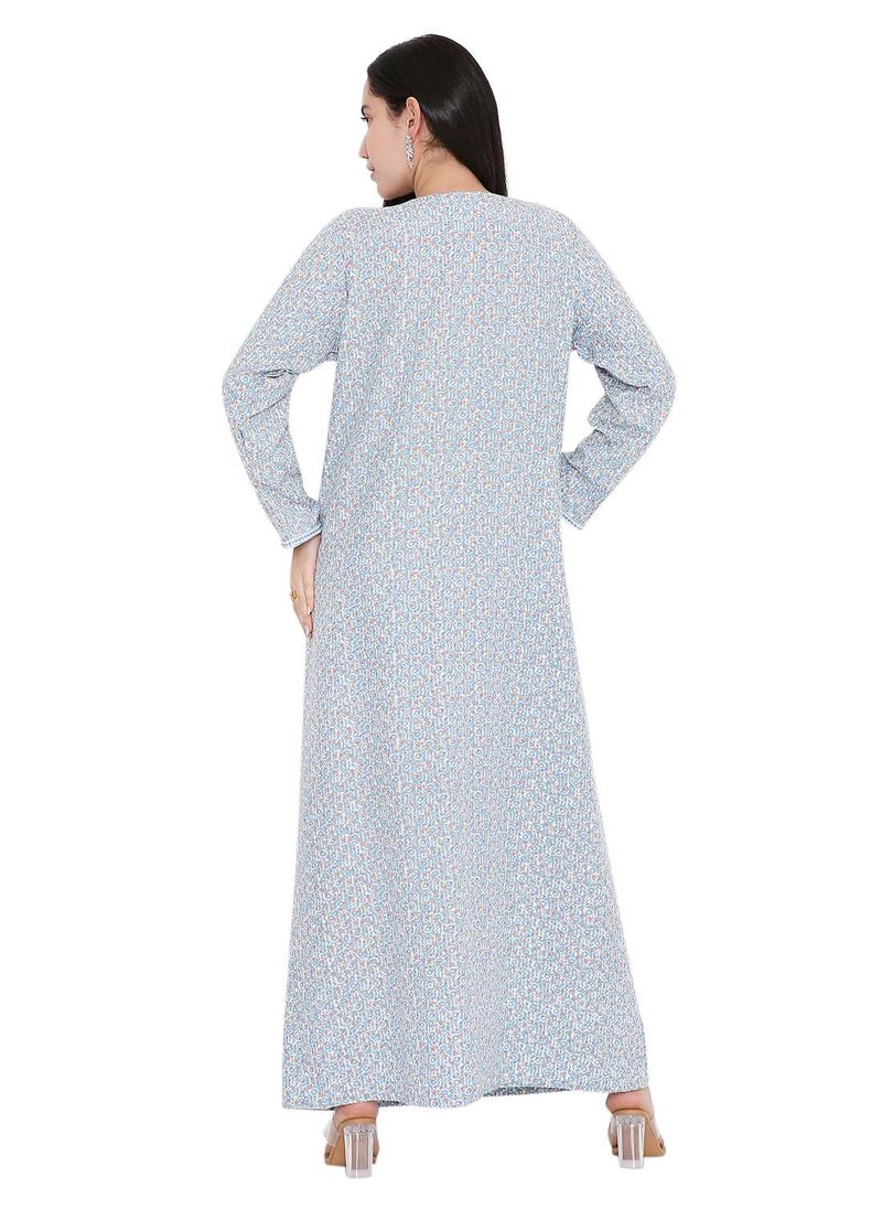 HANA & SARA - ELEGANT FARASHA WITH UNIQUE THREAD EMBROIDERY AND STYLISH PRINTED MODEST ARABIC KAFTAN JALABIYA DRESS - Image 1