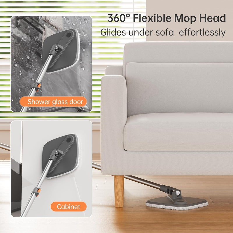 KZKR Spin Square Mop M16 Square Spin Mop and Bucket Set, with Dirty/Clean Water Separation System, Self Rotating Mop-Head for Hardwood Tile Marble Floors (2 Pads) - Image 5