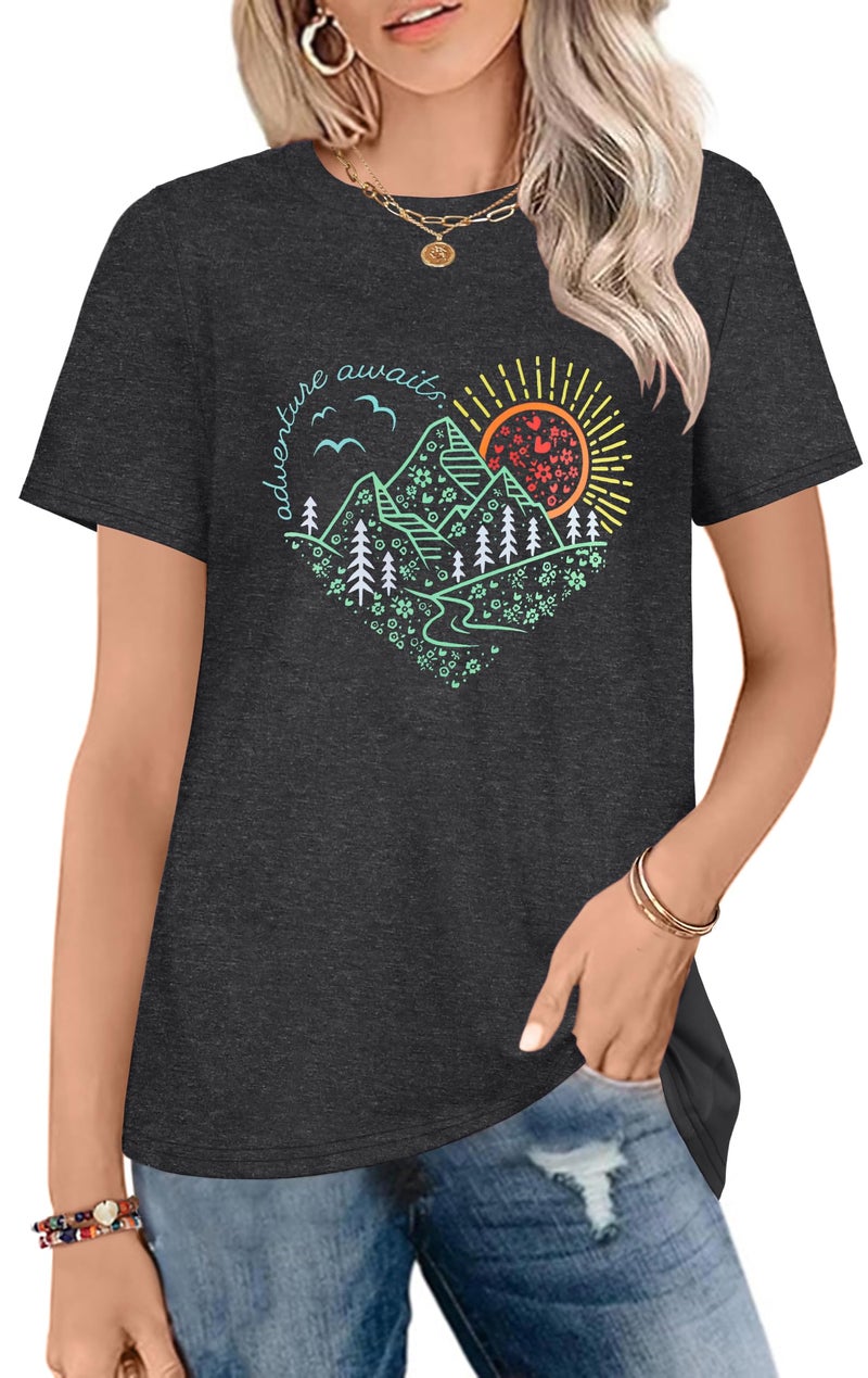 JILUVIN T Shirts for Women Graphic Short Sleeve Tees Summer Crewneck Loose Tops Blouse - Image 1
