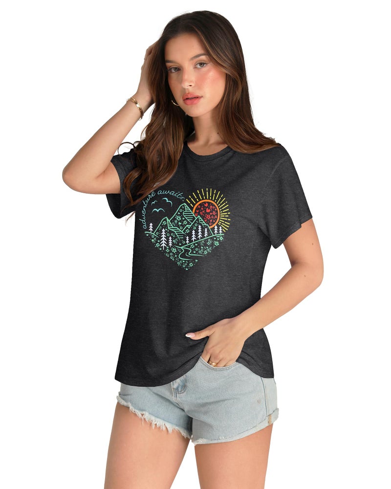 JILUVIN T Shirts for Women Graphic Short Sleeve Tees Summer Crewneck Loose Tops Blouse - Image 2