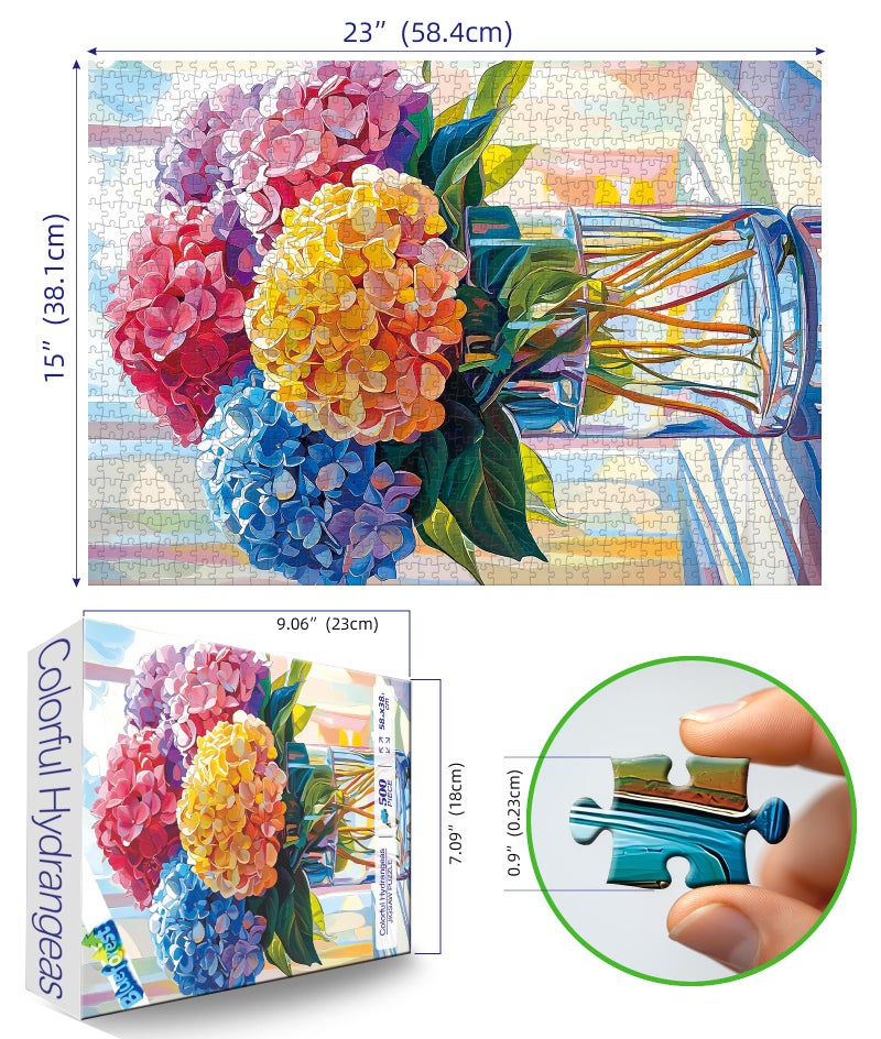 Blueforest 500 Piece Puzzles for Adults, Colorful Hydrangeas Puzzle for Adults, Hard Challenge Art Jigsaw Puzzles, for Gifts Halloween Birthday Party Family, 23 * 15 inchches inch Dust Free - Image 3