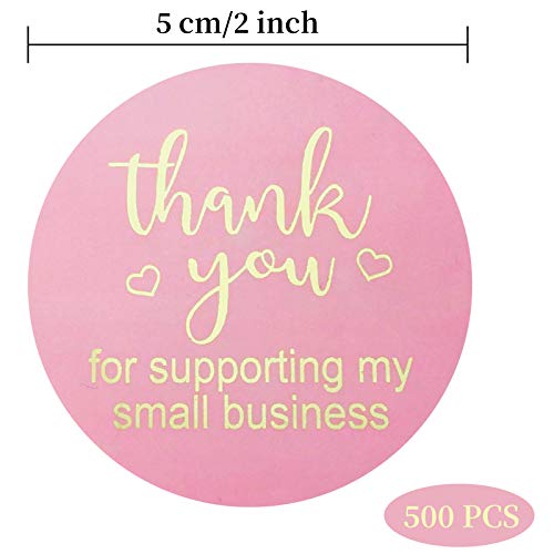 Gelme Nutri 2.0in Thank You Stickers,Roll of 500 Thank You for Supporting My Small Business Sticker Labels,Adhesive Thank You Round Label Stickers for Gift Packaging,Greeting Card,Bouquet,Mailer&Retail Bag,Pink - Image 2
