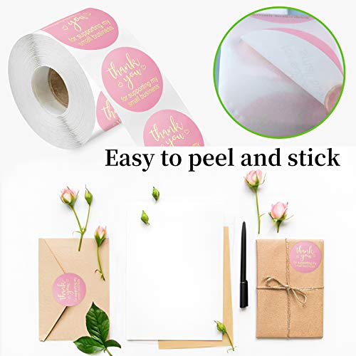 Gelme Nutri 2.0in Thank You Stickers,Roll of 500 Thank You for Supporting My Small Business Sticker Labels,Adhesive Thank You Round Label Stickers for Gift Packaging,Greeting Card,Bouquet,Mailer&Retail Bag,Pink - Image 3