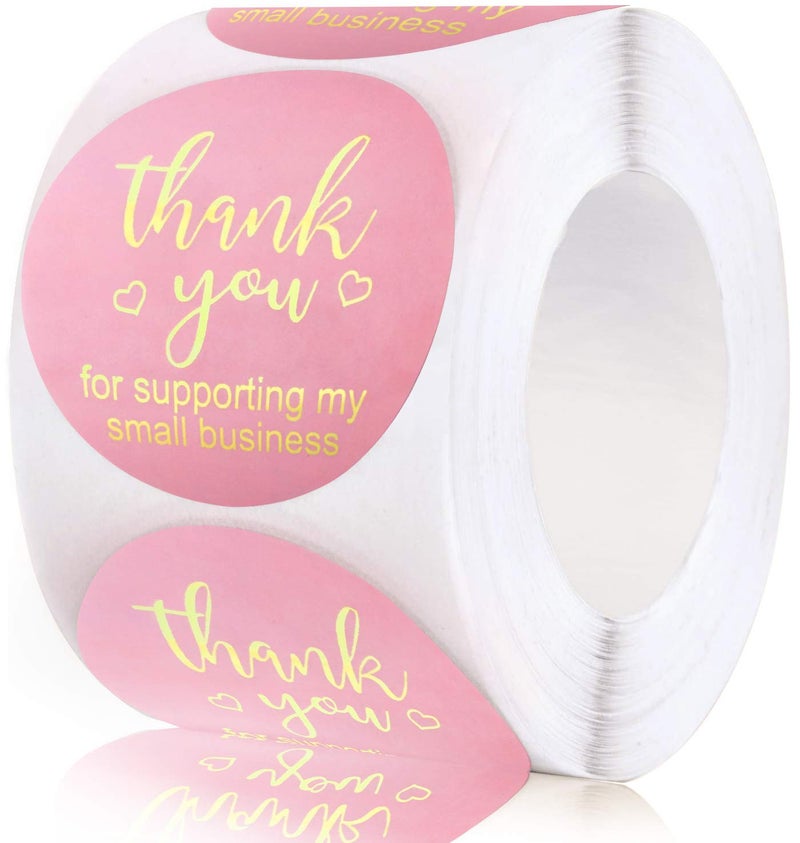 Gelme Nutri 2.0in Thank You Stickers,Roll of 500 Thank You for Supporting My Small Business Sticker Labels,Adhesive Thank You Round Label Stickers for Gift Packaging,Greeting Card,Bouquet,Mailer&Retail Bag,Pink - Image 1