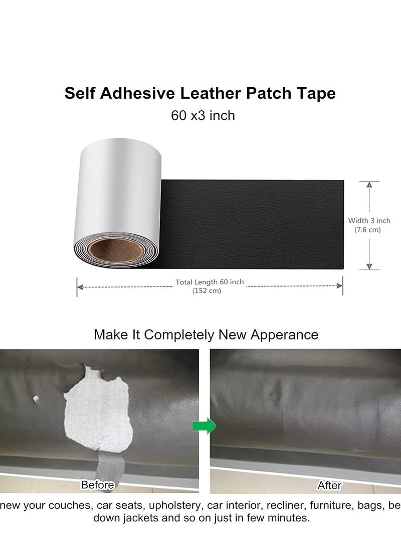 Y&D Leather Repair Tape Patch Kit Black 3 x 60 inch Self Adhesive for Furniture Couch Sofa Car Seats Computer Chair Vinyl - Image 4