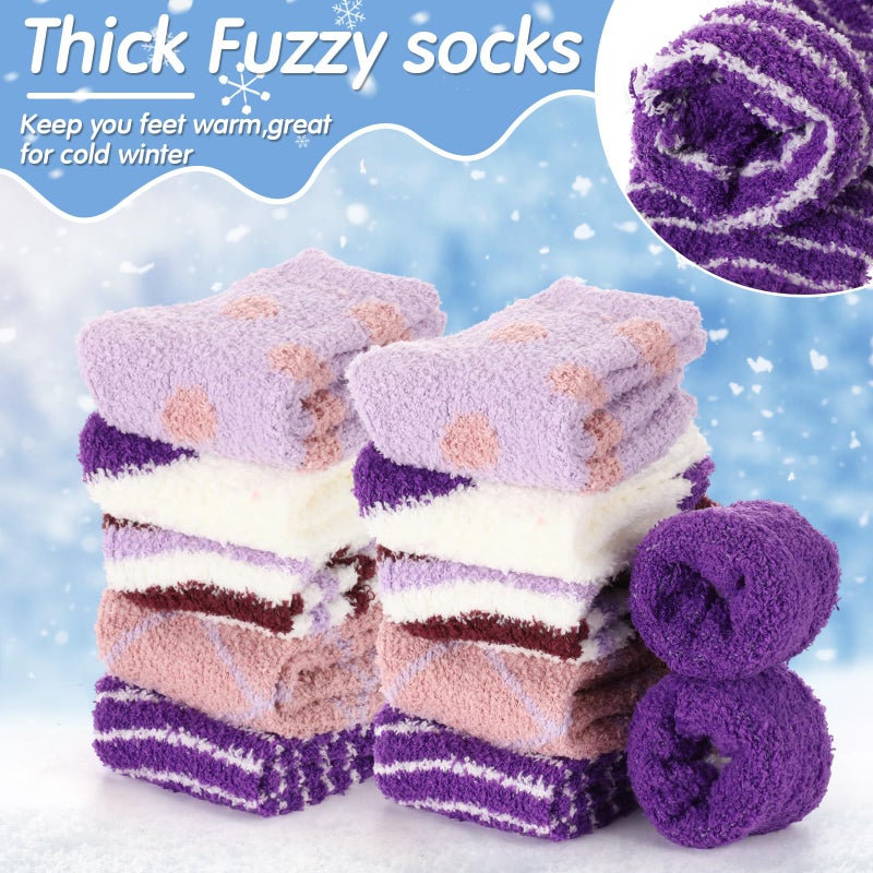 Croloose 24 Pairs Winter Fuzzy Socks for Women Purple Coral Fleece Fluffy Slipper Socks for Stocking Stuffers Birthday Gifts - Image 5