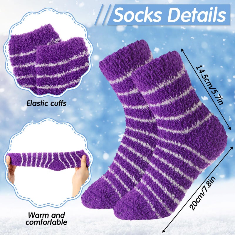 Croloose 24 Pairs Winter Fuzzy Socks for Women Purple Coral Fleece Fluffy Slipper Socks for Stocking Stuffers Birthday Gifts - Image 3