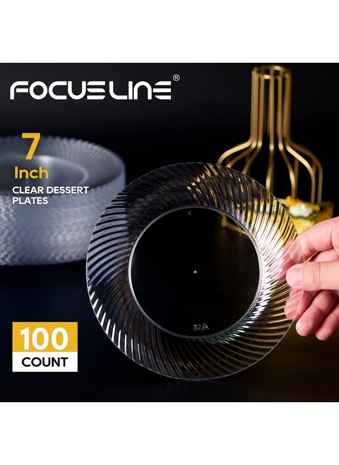 FOCUSLINE FOCUSLINE 7 Inch Clear Plastic Plates, 100 Count Disposable Heavy Duty Salad Dessert Plates, Premium Hard Plastic for Weddings, Parties & Events  - Image 2