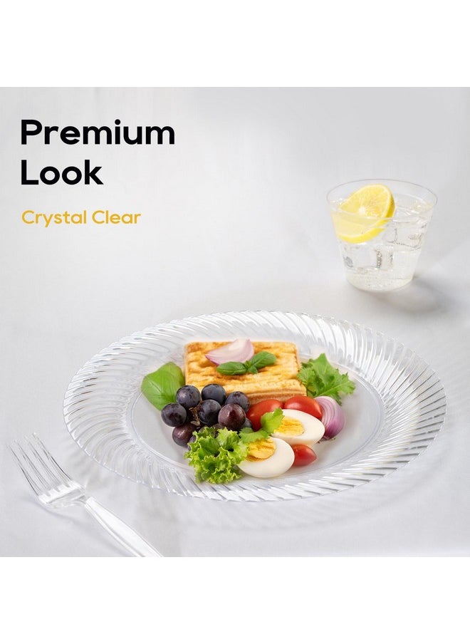 FOCUSLINE FOCUSLINE 7 Inch Clear Plastic Plates, 100 Count Disposable Heavy Duty Salad Dessert Plates, Premium Hard Plastic for Weddings, Parties & Events  - Image 3
