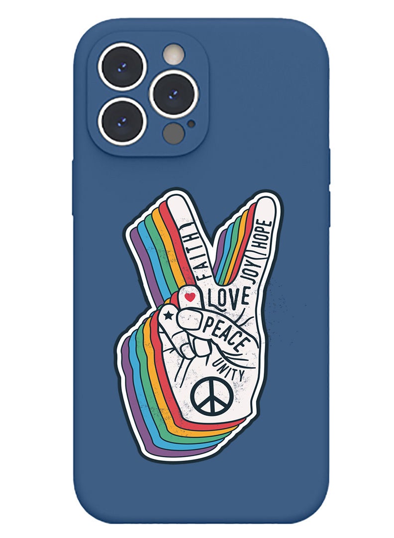 Theodor Protective Slim Fit Case Liquid Silicone Cover with Full Body Protection Anti-Scratch Shockproof Case For iPhone 12 Pro Max Blue  - Peace symbol - Image 1
