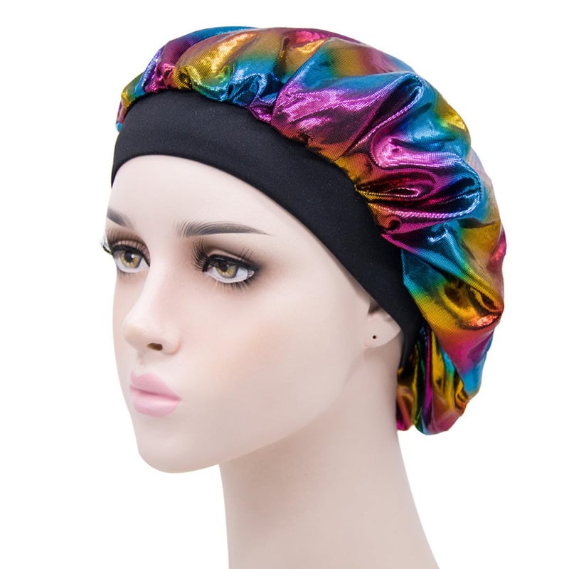 Adjustable Elastic Shower Caps 5 Pack Wide Brim Bath Bonnets for Adults Polyester - Image 4