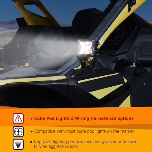 WeiSen 2PCS A Pillar LED Work Light Pod Bracket Mount Compatible with Can Am Maverick RMaverick R Max All Models 20242026 - Image 3