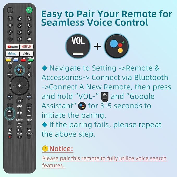 KPDP Sony TV Replacement Remote Compatible with All 2019 to 2024 Sony and Bravia Smart TVs with Voice Control Works Perfectly with XR and XBR Series 4K LED OLED Google and Android TVs Includes - Image 2