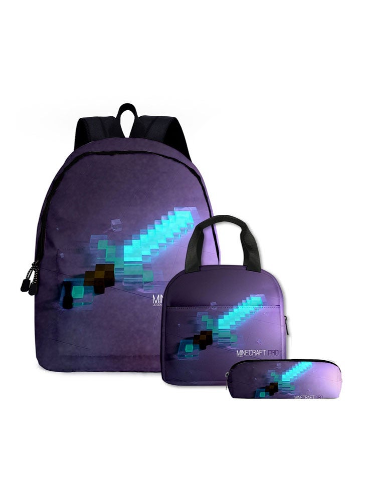 Minecraft backpack lunch bag pencil case three-piece suit men and women leisure sports travel backpack student school backpack - Image 1