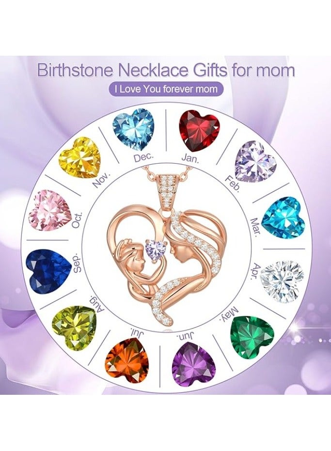 Zifeel Mother and Child Love Heart Pendant Necklace, Mothers Day Gift,  925 Sterling Silver Rose Gold  Birthstone Necklace for Women, Mothers Day Valentines, Anniversary, Birthday,  Jewelry Gifts for Mom, Women, Wife Grandma... - Image 3