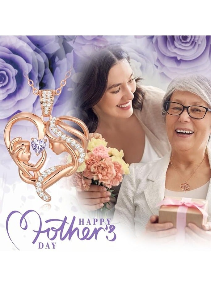 Zifeel Mother and Child Love Heart Pendant Necklace, Mothers Day Gift,  925 Sterling Silver Rose Gold  Birthstone Necklace for Women, Mothers Day Valentines, Anniversary, Birthday,  Jewelry Gifts for Mom, Women, Wife Grandma... - Image 4