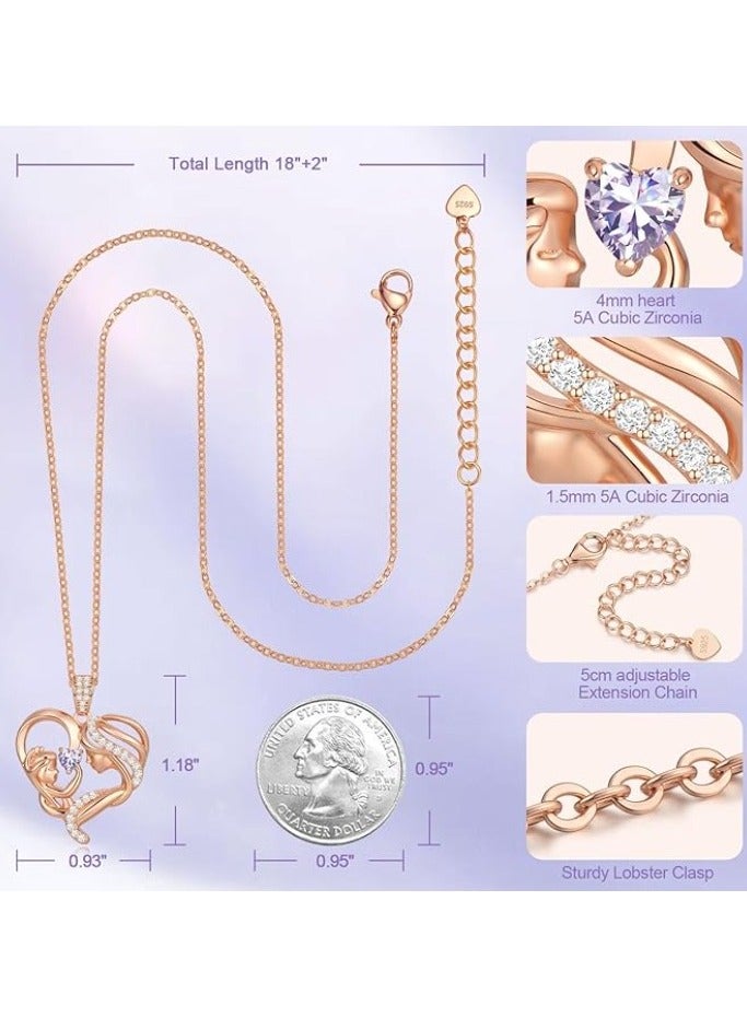 Zifeel Mother and Child Love Heart Pendant Necklace, Mothers Day Gift,  925 Sterling Silver Rose Gold  Birthstone Necklace for Women, Mothers Day Valentines, Anniversary, Birthday,  Jewelry Gifts for Mom, Women, Wife Grandma... - Image 5