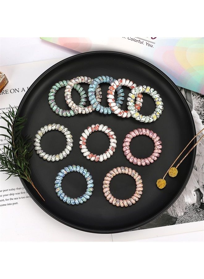 JessLab Spiral Hair Ties, 10pcs Assorted Traceless Spiral Hair Ties, Cute Plastic Coil Ponytail Holders, No-Damage Hair Accessory for Women and Girls, Floral  - Image 4