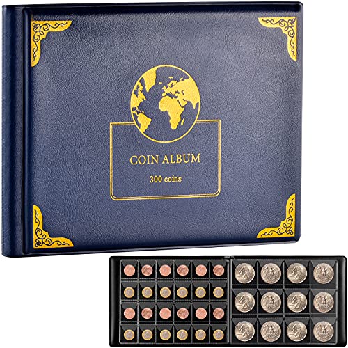 Aptbyte Coin Collection Supplies Holder Book for Collectors, 300 Pockets Coin Collection Organizer Storage Box Case Album for 20/25/ 27/30/ 38mm Coins- Blue - Image 1