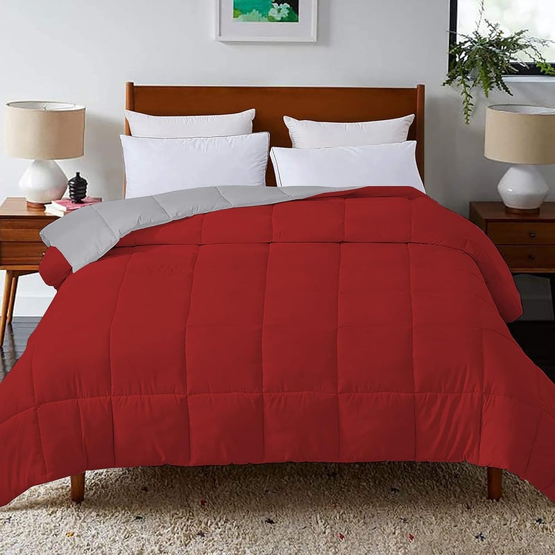 Filbert All Season 200 GSM Comforter Super Soft Fluffy Revesible Comforter 90 x 100 Inches228cm x 254cm Double Bed ComforterSilverBurgundy - Image 1