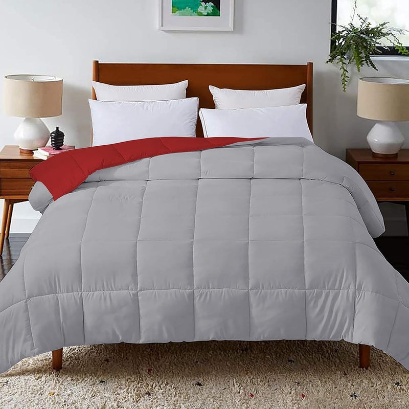 Filbert All Season 200 GSM Comforter Super Soft Fluffy Revesible Comforter 90 x 100 Inches228cm x 254cm Double Bed ComforterSilverBurgundy - Image 2