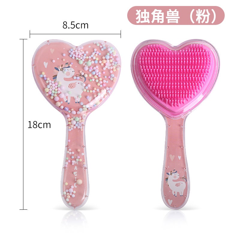 New cute air cushion comb love girl special comb cartoon transparent airbag comb quicksand toy massage comb Unicorn-pink