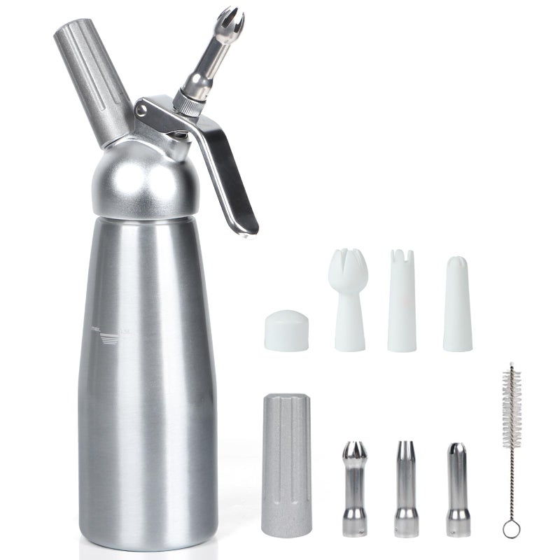 VIGIND Whipped Cream Dispenser 500ml Whipped Cream Charger With Sturdy Aluminum Body And HeadLeak FreeCream Maker with 2 Sets Decorating NozzlesLeak ResistantN2O Chargers Not Included