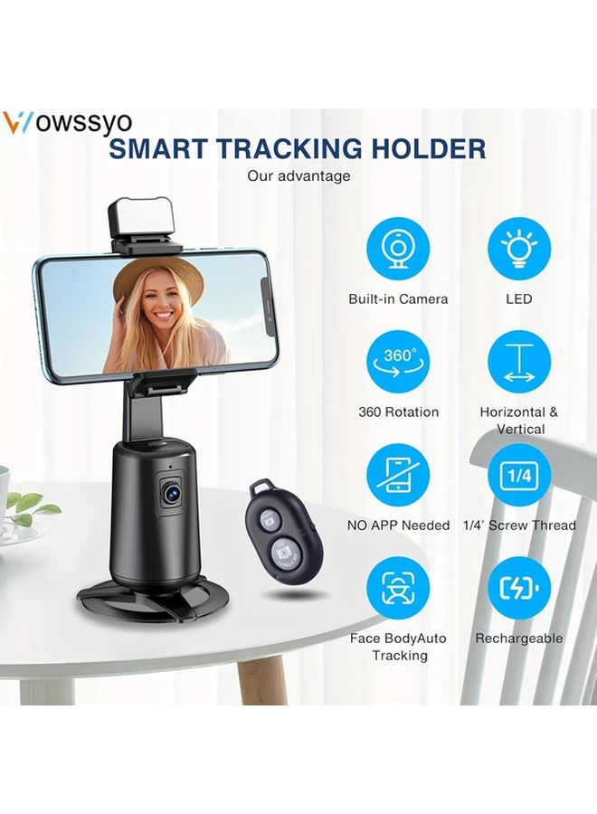 حامل ثلاثي للهاتف مزود بتتبع تلقائي للوجه باللون الأسود، ومثبت مع قدرة على الدوران 360 درجة، ومجموعة تسجيل فيديو - Image 2