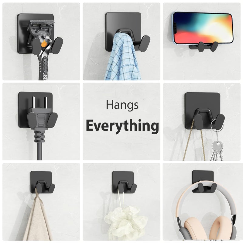 susswiff Adhesive Shower Hooks for Inside - Extra Sticky Stainless, Razor Holder Shower Accessories, Wall Mounted Self-Adhesive Double Hooks for Razor, Loofah, Towel, Shaver, Coat, Key, Matt Black, 4-Pack - Image 5
