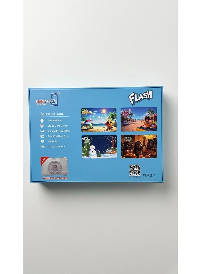 BeBe-TAB Flash Kids Educational Tablet - 7-inch IPS Display, Android 14.0, Quad-Core, 4000mAh Battery - Includes Transparent Silicone Cover & Accessories - Image 2