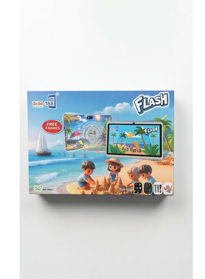 BeBe-TAB Flash Kids Educational Tablet - 7-inch IPS Display, Android 14.0, Quad-Core, 4000mAh Battery - Includes Transparent Silicone Cover & Accessories - Image 1