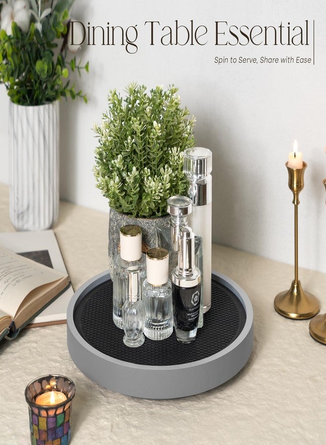 EOSAHR Farmhouse Non-Skid Wooden Lazy Susan for Countertop - 10.5" Lazy Susan Organizer as Spice Rack & Bathroom Counter Organizer with Rubber Mat - Perfect for Kitchen Counter Tray (Gray) - Image 2