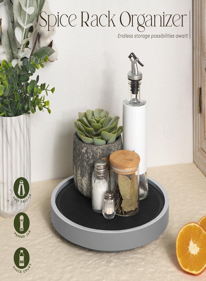 EOSAHR Farmhouse Non-Skid Wooden Lazy Susan for Countertop - 10.5" Lazy Susan Organizer as Spice Rack & Bathroom Counter Organizer with Rubber Mat - Perfect for Kitchen Counter Tray (Gray) - Image 3