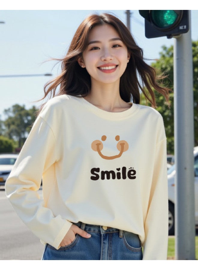 Your Sun Women'S Round Neck Printed Long Sleeve T-Shirt, Versatile Loose-Fitting Base Layer Top For Women - Image 1