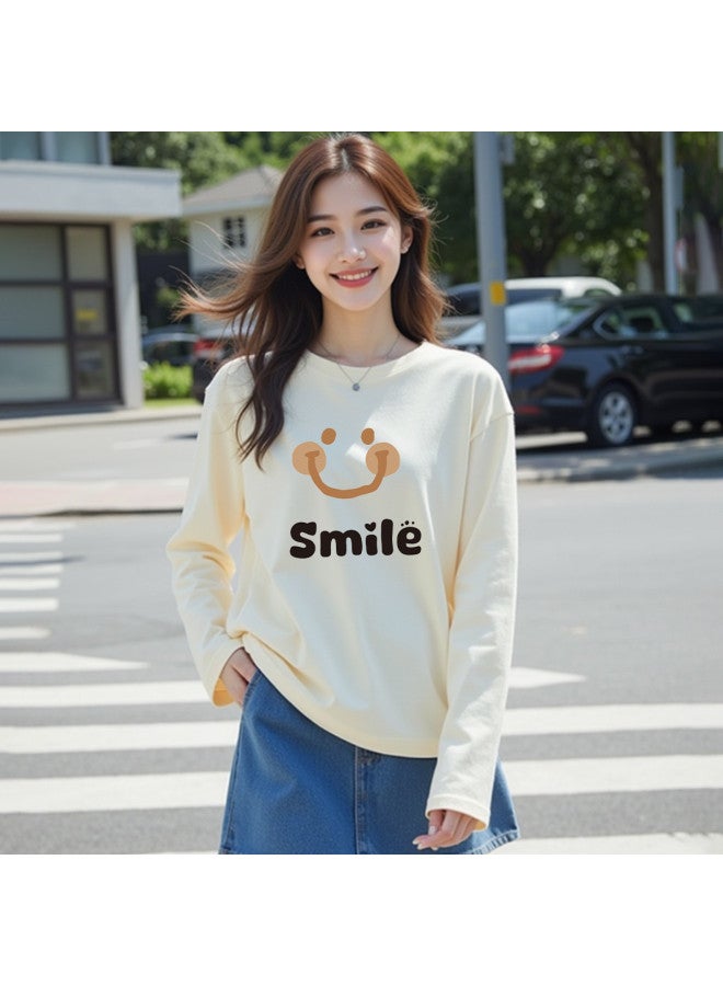 Your Sun Women'S Round Neck Printed Long Sleeve T-Shirt, Versatile Loose-Fitting Base Layer Top For Women - Image 5